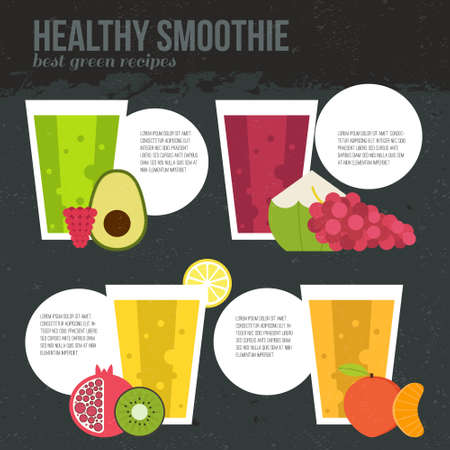 Fruit smoothie vector concept. Menu element for cafe or restaurant with energetic fresh drink made in flat style. Fresh juice for healthy life. Organic raw shake.のイラスト素材