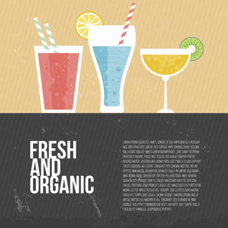 Fruit smoothie vector concept. Menu element for cafe or restaurant with energetic fresh drink made in flat style. Fresh juice for healthy life. Organic raw shake.のイラスト素材