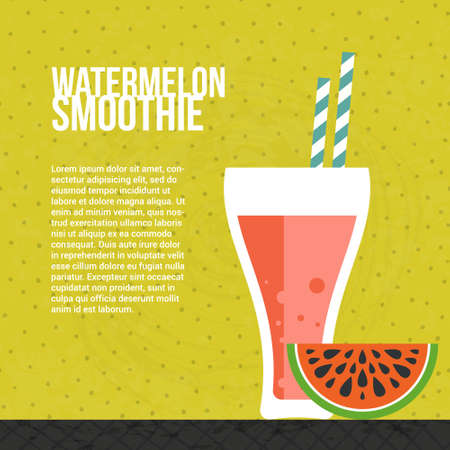 Watermelon smoothie vector concept. Menu element for cafe or restaurant with energetic fresh drink made in flat style. Fresh juice for healthy life. Organic raw shake.のイラスト素材