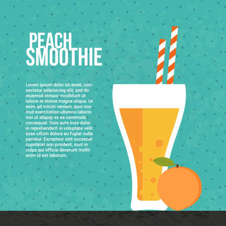 Peach smoothie vector concept. Menu element for cafe or restaurant with energetic fresh drink made in flat style. Fresh juice for healthy life. Organic raw shake.のイラスト素材