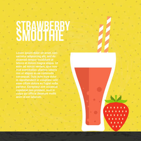 Strawberry smoothie vector concept. Menu element for cafe or restaurant with energetic fresh drink made in flat style. Fresh juice for healthy life. Organic raw shake.のイラスト素材