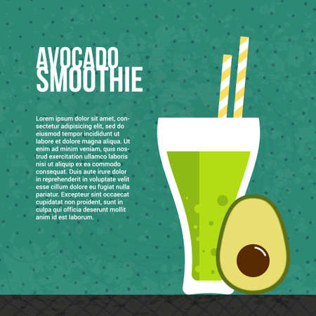 Avocado smoothie vector concept. Menu element for cafe or restaurant with energetic fresh drink made in flat style. Fresh juice for healthy life. Organic raw shake.のイラスト素材