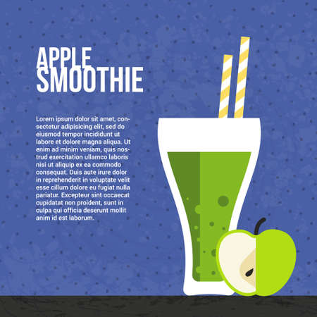 Apple smoothie vector concept. Menu element for cafe or restaurant with energetic fresh drink made in flat style. Fresh juice for healthy life. Organic raw shake.のイラスト素材