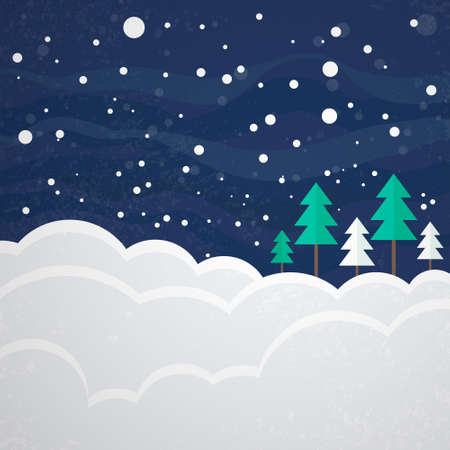 Winter vector card design. Christmas template with trees and snow. Xmas background. Snowy scene with nature. New year invitation card or postcard.のイラスト素材