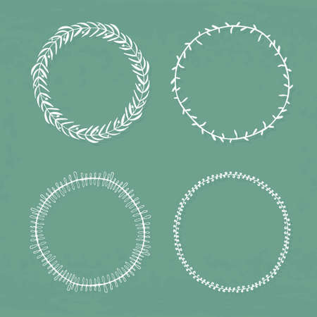 Round handdrawn wreaths on texturized vintage background. Collection of clip art vector bouquets. Romantic wreath with copyspace for your text.のイラスト素材