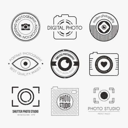 Vector collection of photography logo templates. Photocam logotypes. Photography vintage badges and icons. Modern mass media icons. Photo labels.のイラスト素材