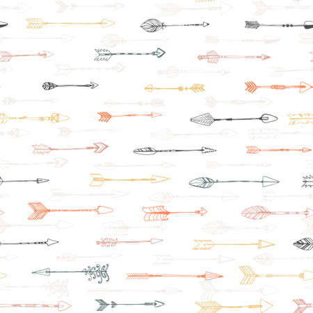 Ethnic colorful seamless pattern made in vecor. Texture with tribal indian hand drawn arrows. Native american background design.のイラスト素材