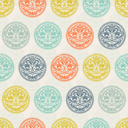 Tribal mask seamless pattern. Unique cultural vector background design. Traditional african and polynesian totem symbols.のイラスト素材