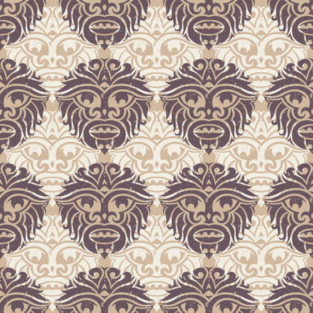 Tribal mask seamless pattern. Unique cultural vector background design. Traditional african and polynesian totem symbols.のイラスト素材