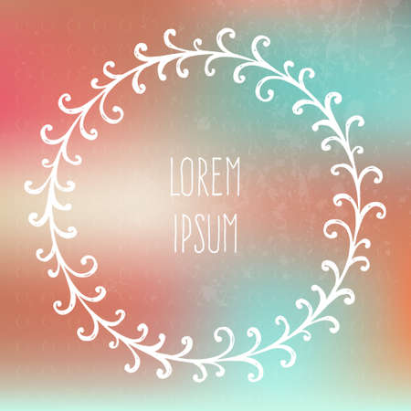 Perfect hand drawn frame on a blured vector background with a place for your text. Circle natural wreath for invitation cards, save the date, wedding card design.のイラスト素材