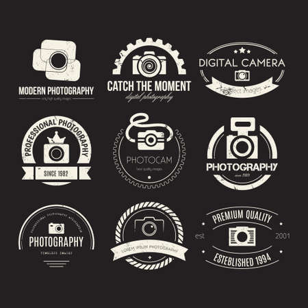 Vector collection of photography logo templates. Photocam logotypes. Photography vintage badges and icons. Modern mass media icons. Photo labels.のイラスト素材