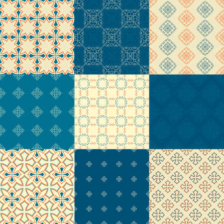 Set of nine seamless geometrical patternsのイラスト素材
