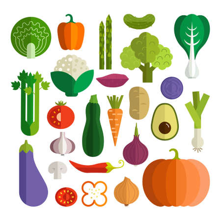 Set of fresh healthy vegetables made in flat styleのイラスト素材