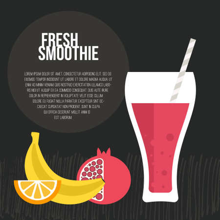Fruit smoothie vector concept. Menu element for cafe or restaurant with energetic fresh drink made in flat style. Fresh juice for healthy life. Organic raw shake.のイラスト素材