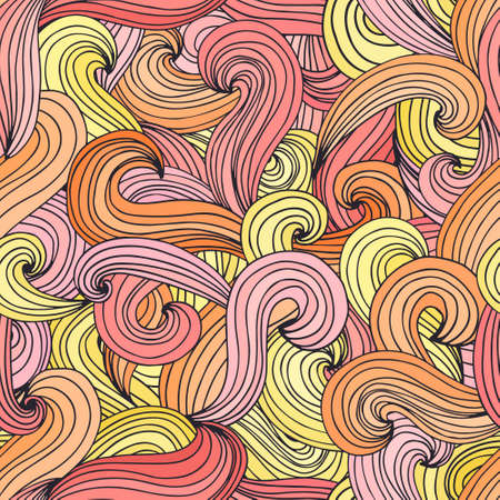 Colorful seamless pattern with abstract waves. Vector hairy background. Abstract lines and curves.のイラスト素材