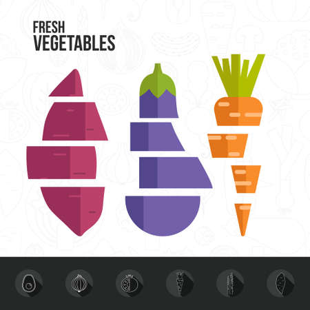 Healthy eating infographic with different vegetables in flat style. Diet and organic food magazine template.のイラスト素材