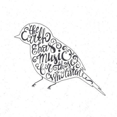 Â«Earth has music for those who listenÂ» Vintage motivational hand drawn lettering poster. Vector hand drawn typography concept. T-shirt design or home decor element. Hand crafted vector illustration.のイラスト素材