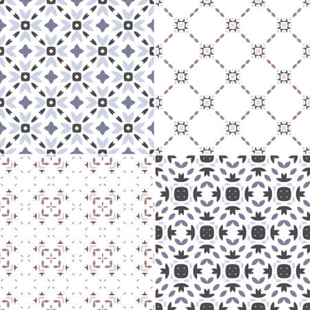 Elegant collection of four geometric seamless patterns. Ornamental background for cards, invitations, web pages. Retro texture or digital paper. Abstract modern tile.のイラスト素材