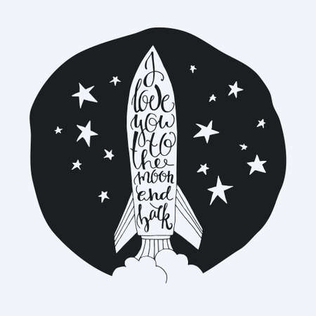 Hand drawn typography poster with spaceshipのイラスト素材