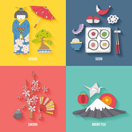 Traditional japanese symbolsのイラスト素材