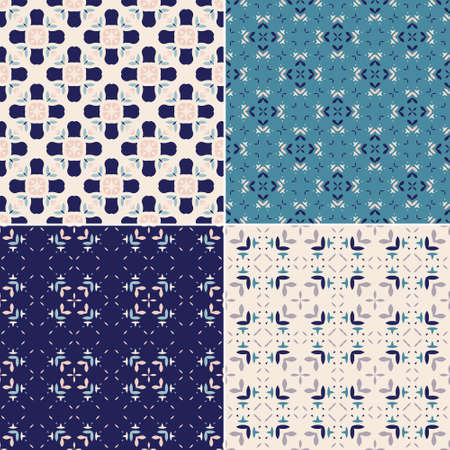Elegant collection of four geometric seamless patterns. Ornamental background for cards, invitations, web pages. Retro texture or digital paper. Abstract modern tile.のイラスト素材