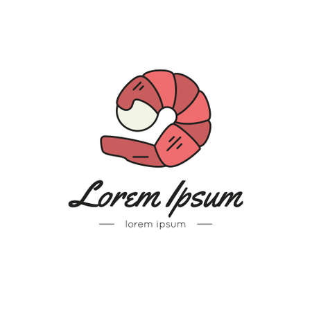 Shtimp logo design template. Modern linear branding element for healthy lifestyle company or food manufacturer. Seafood label for restaurant.のイラスト素材
