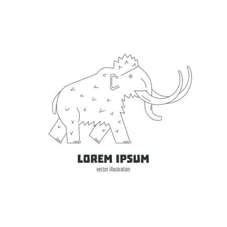Mammoth vector logo design template. Linear illustration of prehistoric mammal. Paleo diet symbol. Ice age animal modern graphic.のイラスト素材