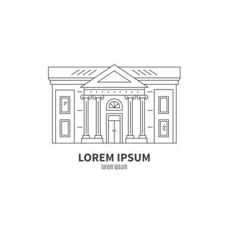 Classical building architecture made in line style vector. Theatre, museum or art gallery modern logo template.City constructor series.のイラスト素材