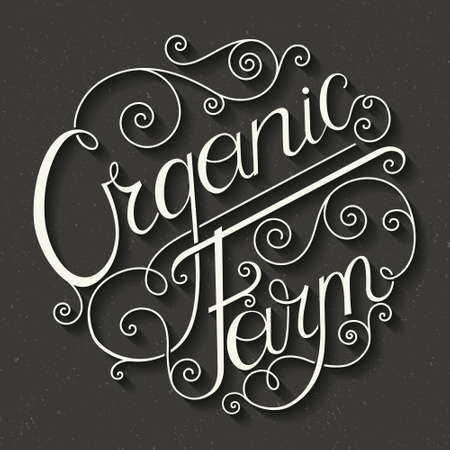 Premium quality organic farm typography. Custom lettering for local market with fresh fruits and vegetables. Farmers logotype with handdrawn font.のイラスト素材