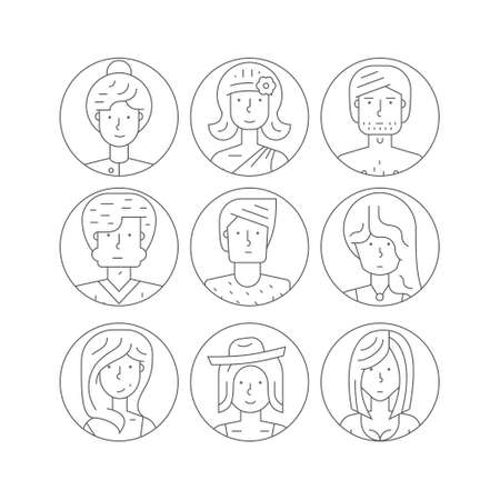 People icons illustration. Avatar collection with man and women portraits made in line style vector. Perfect people illustration for social media and app design.のイラスト素材