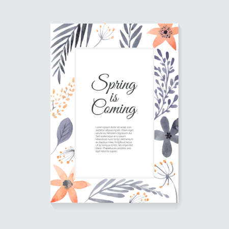 Handdrawn watercolor vector card with place for your text. Unique template for wedding card, save the date, greeting card or invitation. Organic floral design. Summer card.のイラスト素材