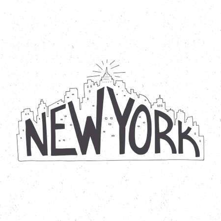 New York vintage hand drawn lettering poster.のイラスト素材