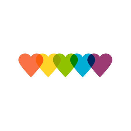 Five hearts colored with rainbow colors. のイラスト素材