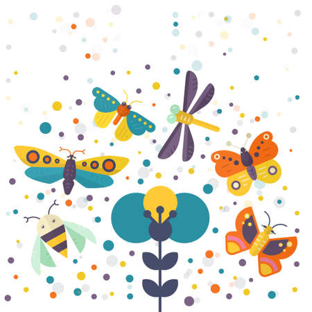 Cute design concept with insects and flowers for invitation or poster.のイラスト素材