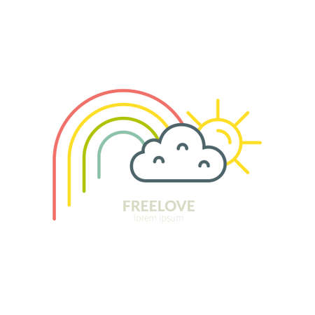 Thin line vector symbol of rainbow and sun. Freelove and gay pride illustration made in vector.のイラスト素材