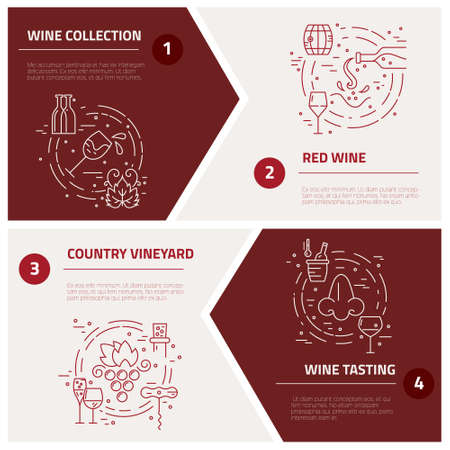 Different wine industry symbols including glass, grape, bottle, corckscrew with sample text. Perfect background for wine-related design. Vector concept.のイラスト素材