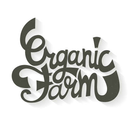 Premium quality organic farm typography. Custom lettering for local market with fresh fruits and vegetables. Farmers logotype with handdrawn font.のイラスト素材