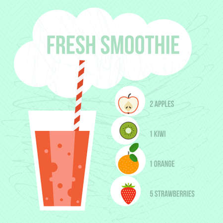 Fruit smoothie vector concept. Menu element for cafe or restaurant with energetic fresh drink made in flat style. Fresh juice for healthy life. Organic raw shake.のイラスト素材
