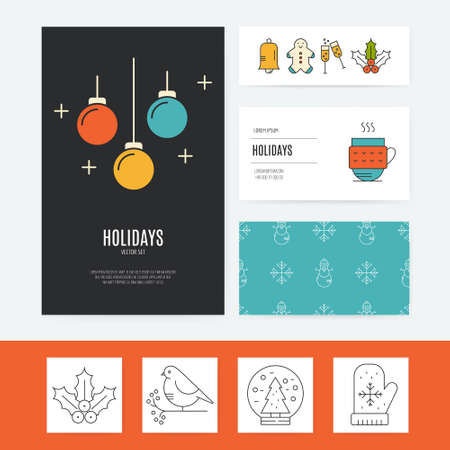Colorful business template collection with different Christmas and New Year elements. Easy to edit vector template.のイラスト素材
