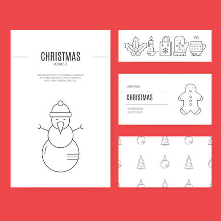 Easy to use and edit business stationery set including business card, corporate letterhead and flyer template with different winter and Christmas elements.のイラスト素材