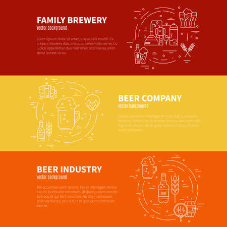 Unique vector template with different beer and brewery related items. Perfect illustration for banner or flyer. Octoberfest series.のイラスト素材