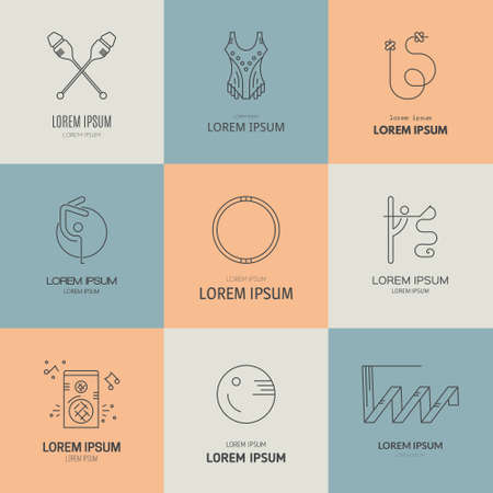 Professional sport line vector logo collection - rhythmic gymnastics equipment and disciplines. Unique and modern set of logotypes isolated on background.のイラスト素材
