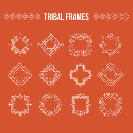 Set of geometric frames created in aztec or tribal style. Elegant and stylish design.のイラスト素材