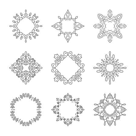 Set of geometric frames created in aztec or tribal style. Graceful and elegant style.のイラスト素材