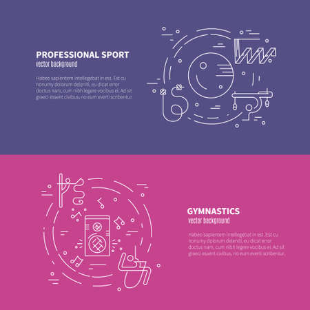 Thin line vector concept with rhythmic gymnastics equipment and elements. Great graphic for announcement, advertisement, flyer or banner. Sport and fitness vector series.のイラスト素材