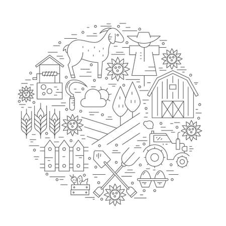 Perfect linear style vector agricultural template. Farming flyers and banners. Eco products series.のイラスト素材