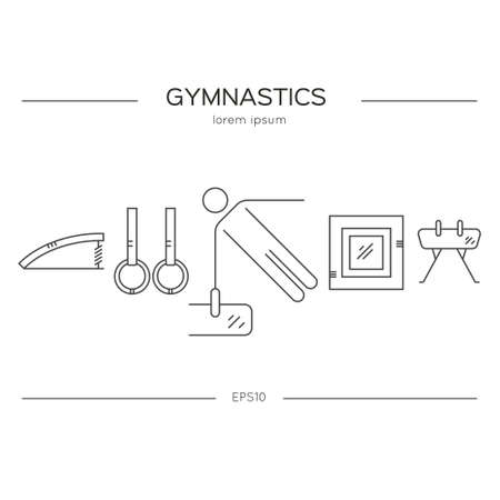 Artistic gymnastics concept made in modern linear vector style. Flyer and banner collection. Sport and fitness vector.のイラスト素材