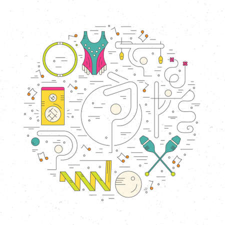 Rhythmic gymnastics concept made in modern linear vector style.Flyer and banner collection. Sport and fitness vector.のイラスト素材