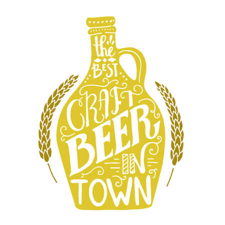 Unique handdrawn poster with craft beer mug - unique handdrawn lettering on brewery theme. Fantstic illustration for pub menu, announcement of the beer festival or brewery poster made in vector.のイラスト素材