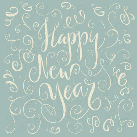 Happy New Year - Hand drawn Christmas vector typography. New Year card decoration. Quote isolated on background.のイラスト素材